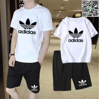 【千羽家居】adidas休閒套裝 百搭時尚男生運動服 戶外健身套裝跑步裝 三葉草時尚套裝 圓領T恤休閒短褲 運動百搭套裝