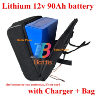 12V 90Ah 100Ah lithium ion 12V 50Ah 12v 60Ah li ion battery for golf trolly cart scooter Portable power supply + charger+ bag