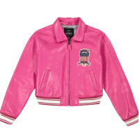 Avirex Spring 2024 New Listing Bomber Flight Suit Jacket 100% European Antique Sheepskin Classic Women's Pink Leather coat tops