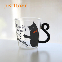 【Just Home】貓咪造型耐熱玻璃馬克杯245ml-音符黑貓(杯 玻璃杯 耐熱玻璃)
