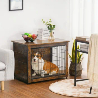 Furniture with Cushion Wooden Dog Crate Table Double Doors Furniture Indoor Dog Kennel Dog House Pet House