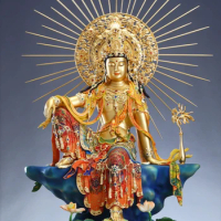 88cm Copper Gilt inlaid treasure Color painted Free Guanyin Buddha statue KWAN-YIN Kannon goddess statue Large size