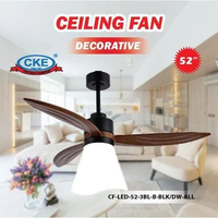 CKE Kipas Plafon Gantung Modern 52 Inch – Ceiling Fan 3 Blade Dekorasi Rumah Minimalis LED Dark Waln