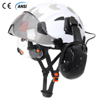 Industrial Safety Helmet With Bluetooth Earmuffs Double Visors Reflective Sticker for ABS Construction Hard Hat Head Protection
