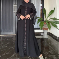 ABAYA_AROFAH BLACK BORDIR cantik FULL Zipper