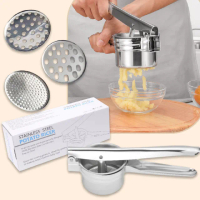 【料理用具】不鏽鋼馬鈴薯壓泥器-附三款孔徑(搗泥器 壓碎器 擠壓器 擠泥器 輔食搗碎 馬鈴薯泥 廚房)