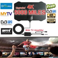 4K 25dB High Gain HD TV DTV Box Digital TV Antenna 5000Mile Booster Active Indoor Aerial HD Flat Design For DVB-T/T2 TV Antenna