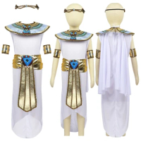 Kids Girls Egyptian Princess Costume Egyptian Belt Egyptian Collar Armbands for Halloween Cosplay Classic Egypt Priest Costume