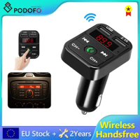 Podofo Wireless Bluetooth 5.0 Car Fm Transmitter Radio Handsfree Dual Usb Charger Adapter Digital Display Aux FM Modulator