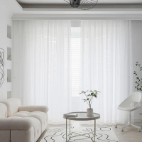 1pc White Solid Color Sheer Curtain，Romantic Style Transparent Tulle，Rod Pocket，for the Living Room Decor