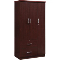 3-Door 2-Drawers, 3-Shelves in Mahogany Bedroom Armoires - Functional Clothes Storage with Hanging Rail, Armoire Wardrobe