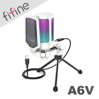 FIFINE A6V USB心型指向電容式RGB麥克風-白色款