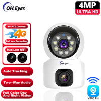 4G SIM Card IP Camera 4MP 2K Dual Lens PTZ Camera Outdoor CCTV Security Camera Ai Tracking Audio Video Surveillance V380 Pro P2P