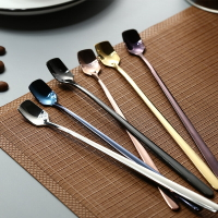 304不銹鋼攪拌勺方頭勺長柄冰茶勺韓式創意咖啡勺子網紅甜品勺子
