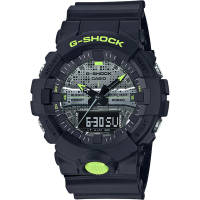 【CASIO 卡西歐】G-SHOCK 點陣迷彩LED雙顯錶(GA-800DC-1A)