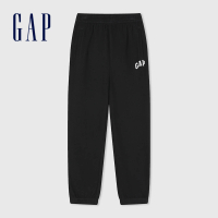 【GAP】兒童裝 Logo束口鬆緊褲 碳素軟磨法式圈織系列-黑色(890290)