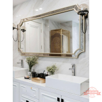 歐式衛生間鏡子復古衛浴鏡美式輕奢掛墻長方形法式浴室鏡化妝鏡