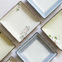 日式和風6.5寸荷口四方碟家用盤子菜盤水果盤陶瓷餐具
