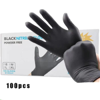 100/20PCS Disposable Black Nitrile Gloves Latex Free Waterproof Durable Suitable for Kitchen Food Processing Beauty SalonFamily