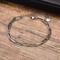 GELANG RANTAI TITANIUM PRIA WANITA PAPER CLIP MODEL KOREA Elegan Silver