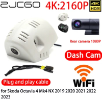 ZJCGO 4K Car DVR Dash Cam Wifi Front Rear Camera 24h Monitor for Skoda Octavia 4 Mk4 NX 2019 2020 2021 2022 2023