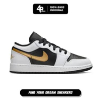 Sepatu Sneakers Unisex Nike Air Jordan 1 Low White Black Metallic Gold Swoosh (553560-172) Original 
