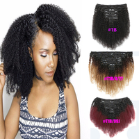 Afro Kinky curly Clip In Hair Extensions Human Hair Brazilian Clip In 8Pcs/Set Color Clip Ins Remy H