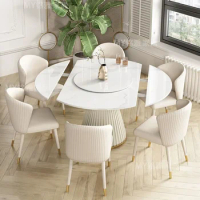 Luxury Dinner Dining Table Set Kitchen Garden Round Extandable Study Dining Set Chairs Mobiles Mueble Living Room Furniture