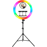 【ROWA 樂華】(支援同時三隻手機)RGB22 22吋全彩遙控環形LED直播補光燈(贈200CM腳架)