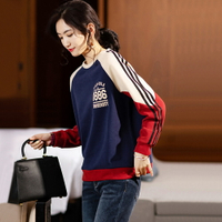 ＊ORead＊韓版拼接圓領衛衣上衣(寶藍色L~5XL)【限定加碼✿全館滿額再折】
