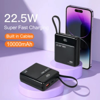 10000mAh Mini Power Bank Portable Charger 22.5W Fast Charge With Cable Powerbank For iPhone 14 13 Pro Max Xiaomi Mobile Phones
