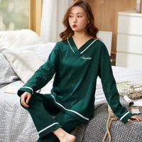 Spring 100% Cotton Pajama for Women Autumn Full Sleeves Soild Pijama Mujer Invier Pure Cotton Sleepwear Simple Pyjama Femme 3XL