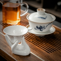 三才蓋碗單個茶杯特大號陶瓷白瓷功夫茶具德化白青花瓷帶蓋泡茶碗