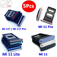 5Pcs，Original SIM Card Holder Tray Chip Slot drawer Holder Adapter Socket + Pin For Xiaomi Mi 11T Mi 11 Lite Mi 11 Pro Ultra