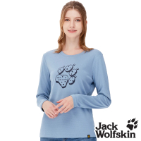 【Jack wolfskin 飛狼】女 竹碳溫控 圓領長袖排汗衣 狼爪T恤(藍灰)
