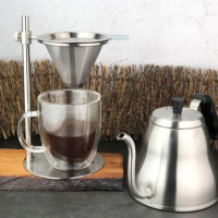 Adjustable Stainless Steel Pour Over Coffee Maker Stand with Drip Cone Filter
