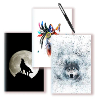 A5 Notebook Animal Galaxy Wolf Head Nordic Minimalist Note Book Minimal Line Abstract Drawing Cover Journal Graffiti Planner