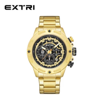 Extri Hot Sale Stainless Steel Luxury Brand Functional Watches Chronograph Men Golden Watches with Discount Price