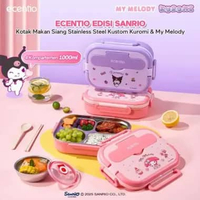 ecentio x Kuromi & My Melody Custom Lunch Box Stainless Anti Tumpah Tempat Makan Kotak Makan 4 Sekat