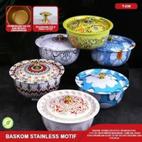 Mangkok Baskom Wadah Kobokan Stainless dengan Tutup Waskom Enamel Bunga Tahan Karat Baskom Tutup 24C