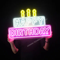Wholesale Battery Power Acrylic Nightclub LED Candles Glowing Happy Birthday Cake Candle Neon Sign for Party Gift Decoration