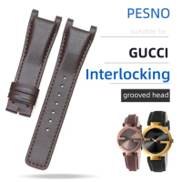 PESNO Compatible for GUCCI INTERLOCKING 133.5/133.3/133.2 Top Layer Calf Skin Leather Watch Bands Ac