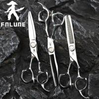 FnLune 9Cr18MoV Tai Chi Screw Swiss Bearing Professional Hair Salon Scissors Barber Haircut Thinning Shear Hairdressing Scissors
