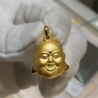 Pure 999 24K Yellow Gold Women Bless Big Smile Buddha Pendant 4.32g
