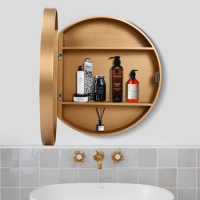 Mirror Medicine Cabinet Round Bathroom Mirror Cabinet Log Color/Gold/Walnut