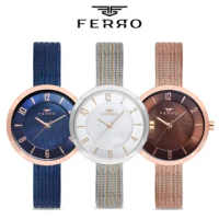 【FERRO】F1908 同心圓貝殼面米蘭針織帶手錶