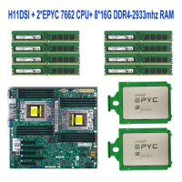 For Supermicro H11DSI REV2.0 Motherboard SP3 Cooler +2* EPYC 2*7662 64c/128t CPU Processor +8* 16GB = 256gb DDR4 2933mhz RAM
