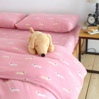 【絲薇諾】搖粒絨 卡通 四件式被套床包組 粉色帕比狗狗(加大)