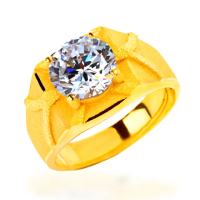 【福西珠寶】買一送珠寶盒黃金戒指 因你而在白寶石優雅男戒(金重2.92錢+-0.03錢)