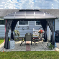 10'x12' Hardtop Gazebo,Aluminum Double Roof Gazebo Galvanized Steel Canopy,Tent with Zippered Mosquito For Backyard,Garden,Patio